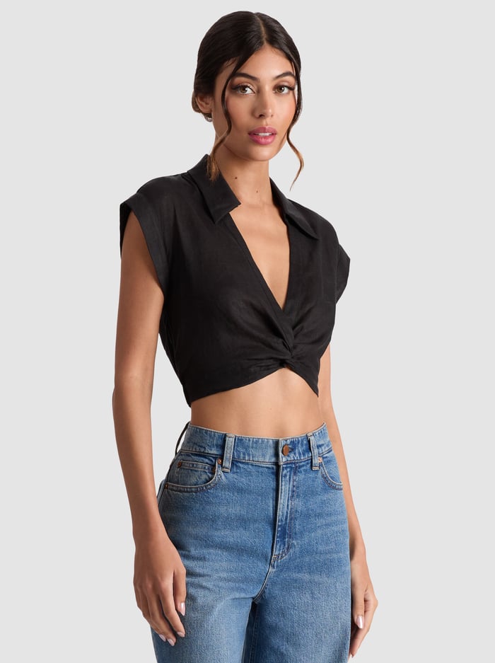 MILA CROPPED TOP - BLACK - Alice And Olivia