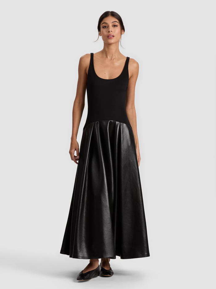 ADLEY DROP WAIST VEGAN DRESS - BLACK - Alice And Olivia