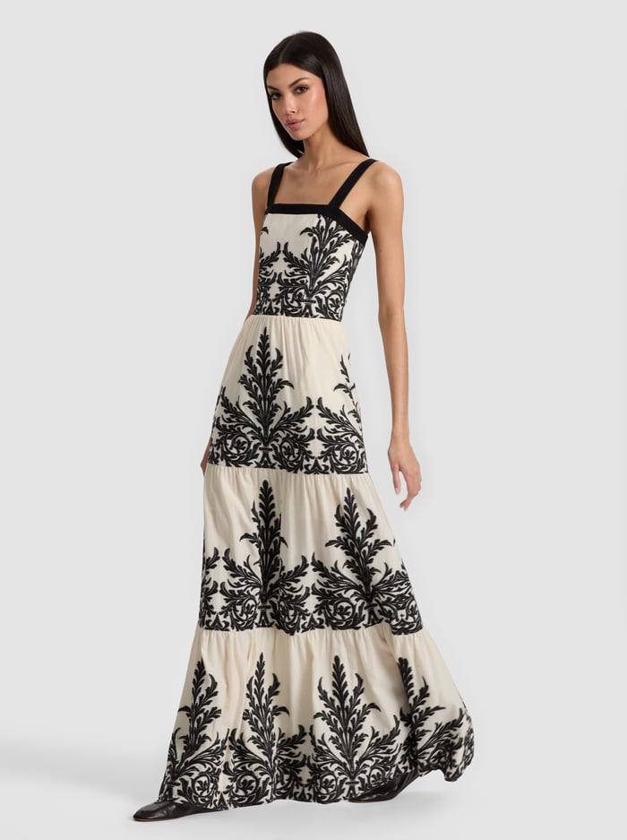 SAIGE TIERED MAXI DRESS - OFF WHITE/BLACK - Alice And Olivia
