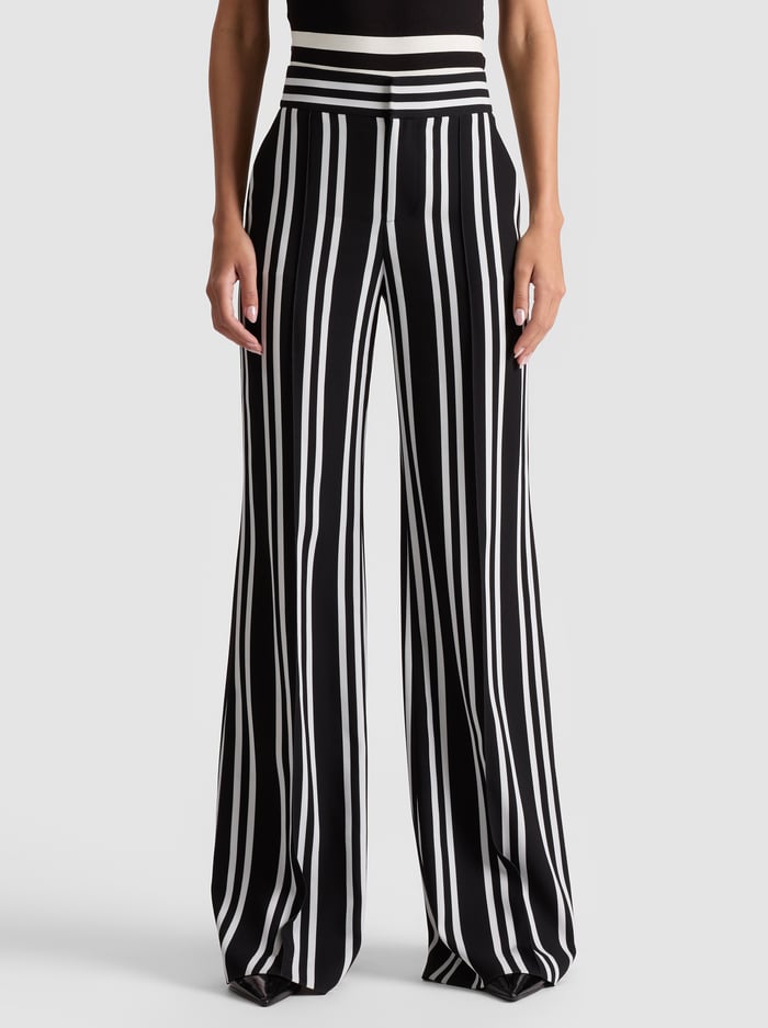 DYLAN PANT - PADDLEBOARD STRIPE BLACK/ECRU - Alice And Olivia
