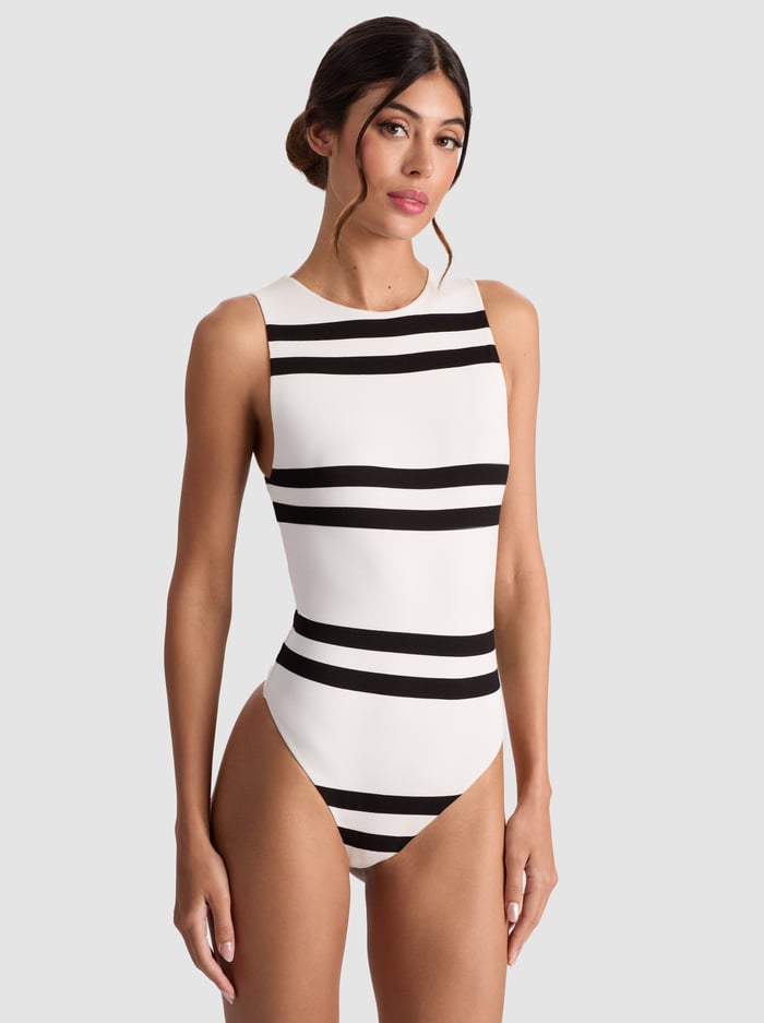 ROTHY BODYSUIT - PADDLEBOARD STRIPE ECRU/BLACK - Alice And Olivia