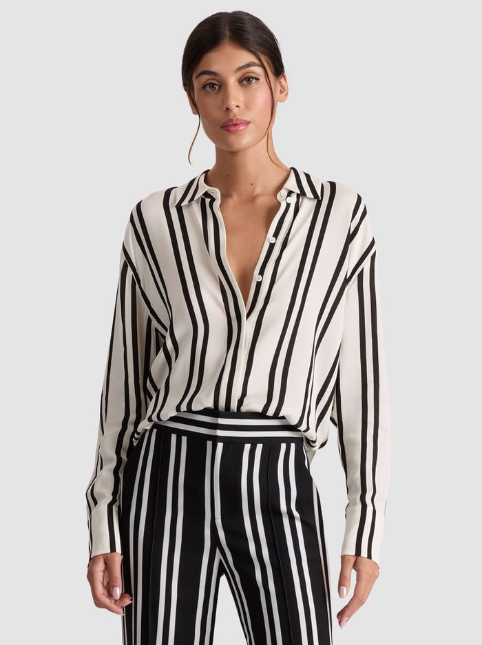 DIMITRA BUTTON DOWN - PADDLEBOARD STRIPE ECRU/BLACK - Alice And Olivia