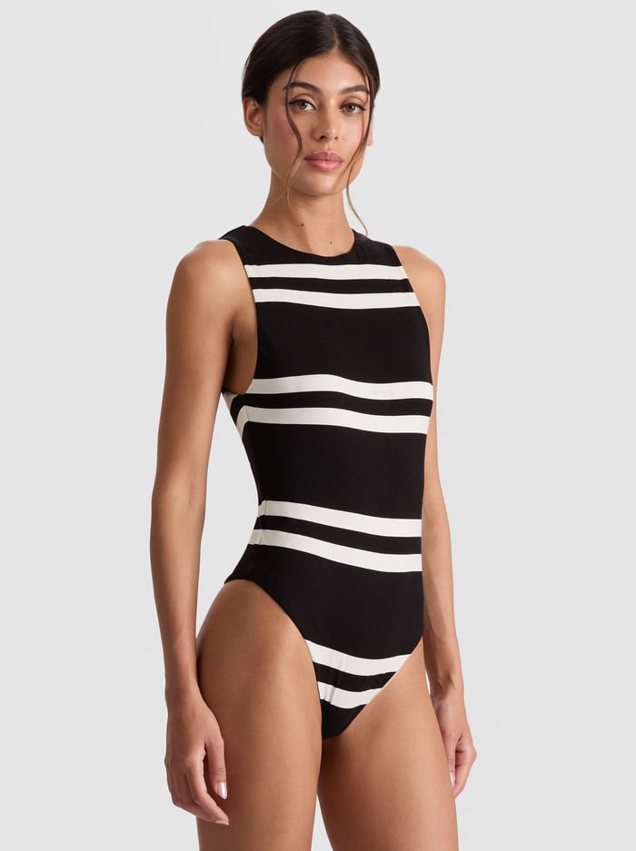 ROTHY BODYSUIT - PADDLEBOARD STRIPE BLACK/ECRU - Alice And Olivia