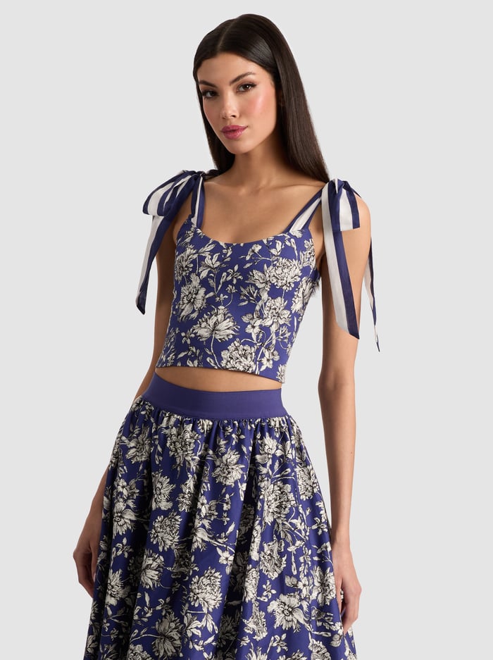 BLANCA TOP - BLOOMING WILD INDIGO - Alice And Olivia