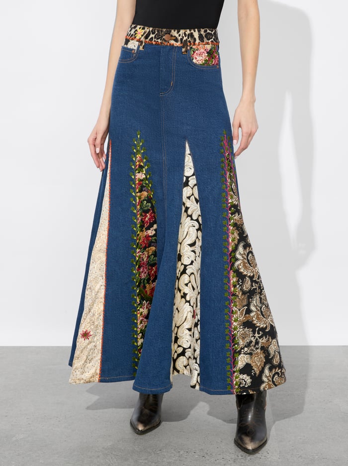 NALA MIXED MEDIA MAXI SKIRT - LOLA BLUE/MULTI - Alice And Olivia