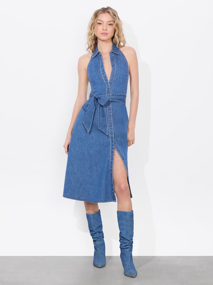 CHASSIDY CHAMBRAY MIDI DRESS - MEDIUM INDIGO CHAMBRAY - Alice And Olivia