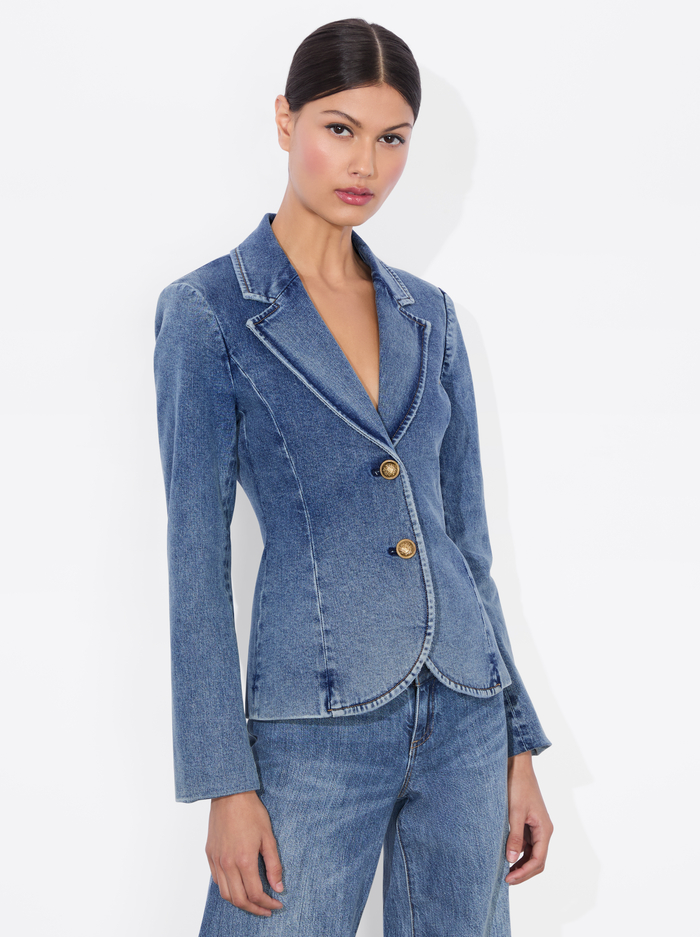IANA DENIM SCULPTED BLAZER - ROMY DARK VINTAGE BLUE - Alice And Olivia
