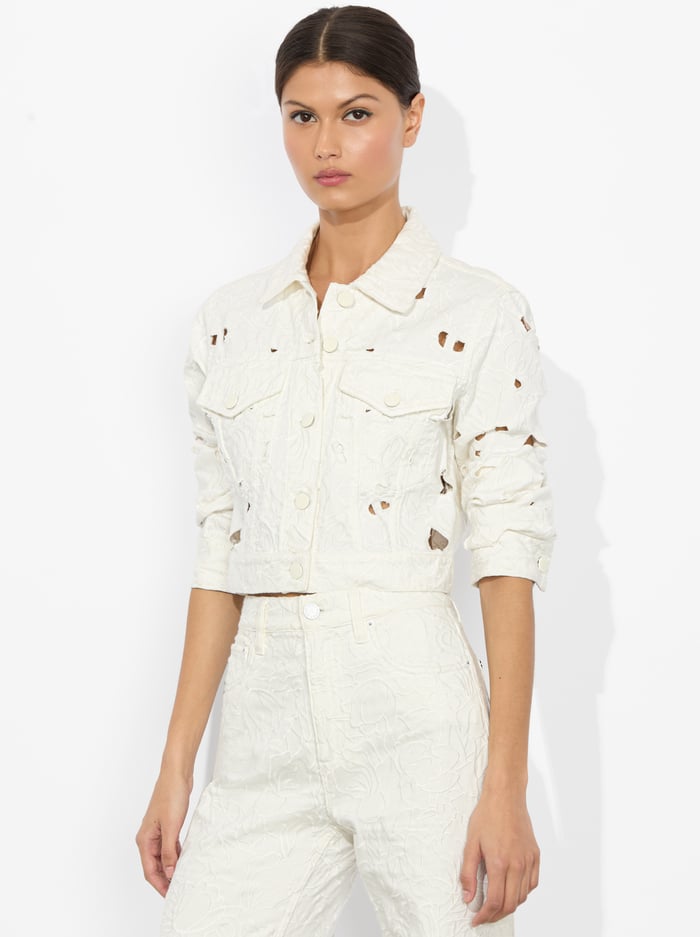 CHLOE EYELET DENIM JACKET - OFF WHITE - Alice And Olivia