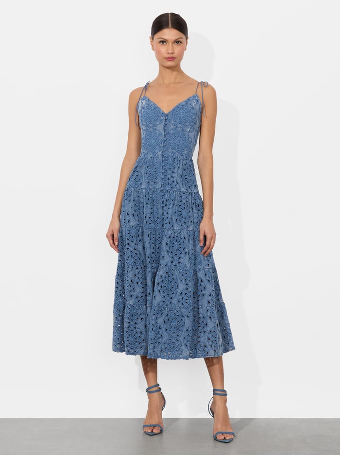 SHANTI TIERED MIDI DRESS - AVERY BLUE - Alice And Olivia