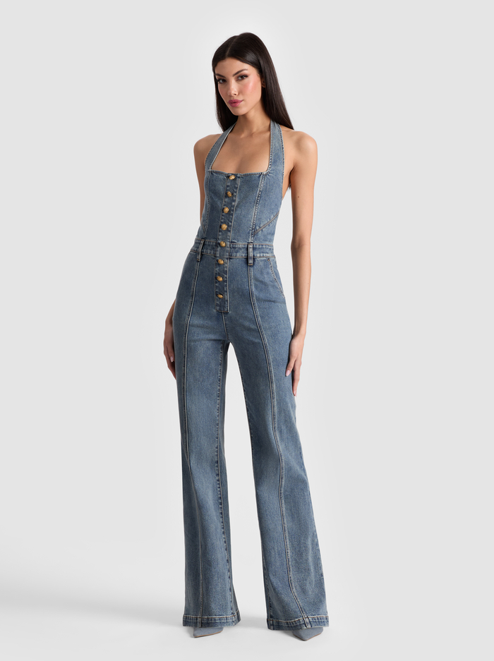 PENNIE DENIM JUMPSUIT - ALBERTINE BLUE - Alice And Olivia
