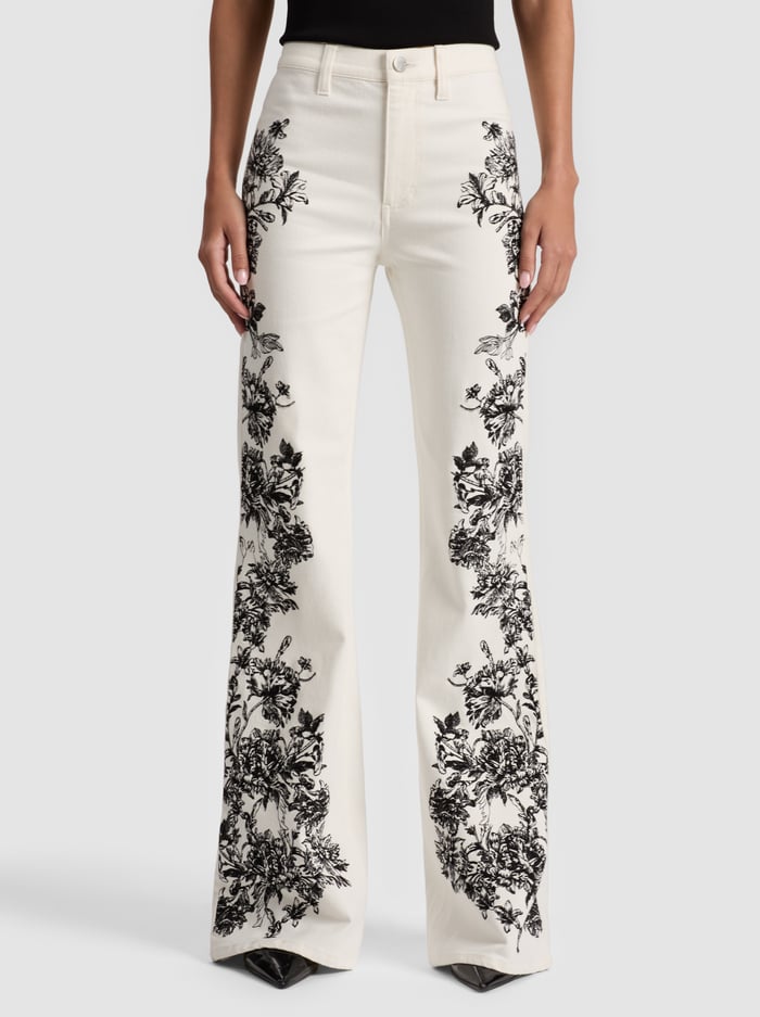 SB EMBROIDERED JEAN - OFF WHITE/BLACK - Alice And Olivia