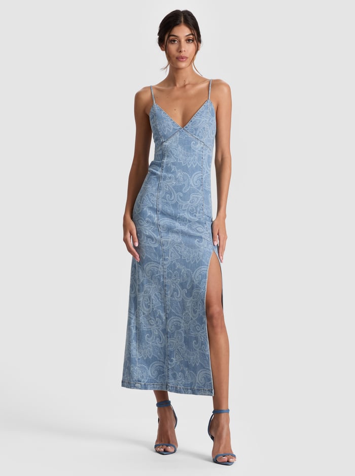 JULIETTA DENIM MIDI DRESS - LASER PAISLEY - Alice And Olivia