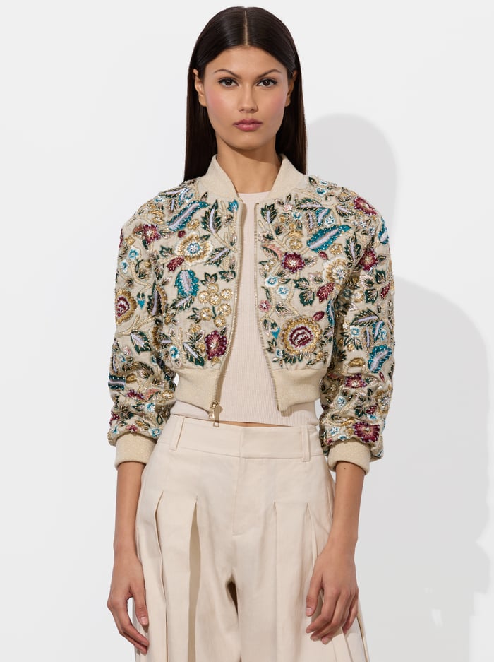 ODIE EMBELLISHED BOMBER - BISCOTTI/MULTI - Alice And Olivia