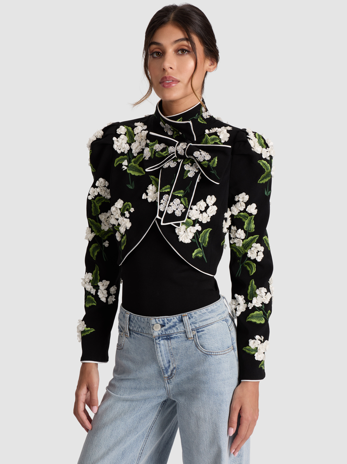 ADDISON BOW JACKET - BLACK/OFF WHITE - Alice And Olivia