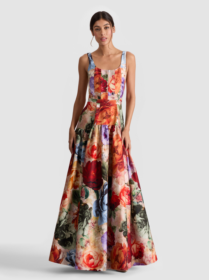 DIANA STRUCTURED MAXI DRESS - STORM FLORAL LG - Alice And Olivia