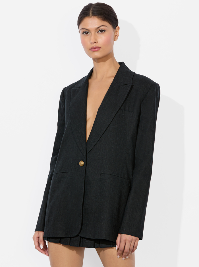 BILLIE BOXY LINEN BLAZER - BLACK - Alice And Olivia