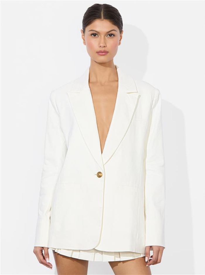 BILLIE BOXY LINEN BLAZER - OFF WHITE - Alice And Olivia