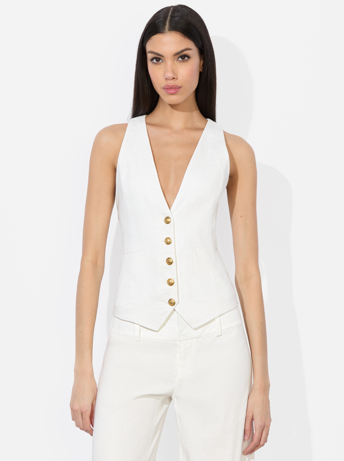 MAZIE LINEN VEST - OFF WHITE - Alice And Olivia