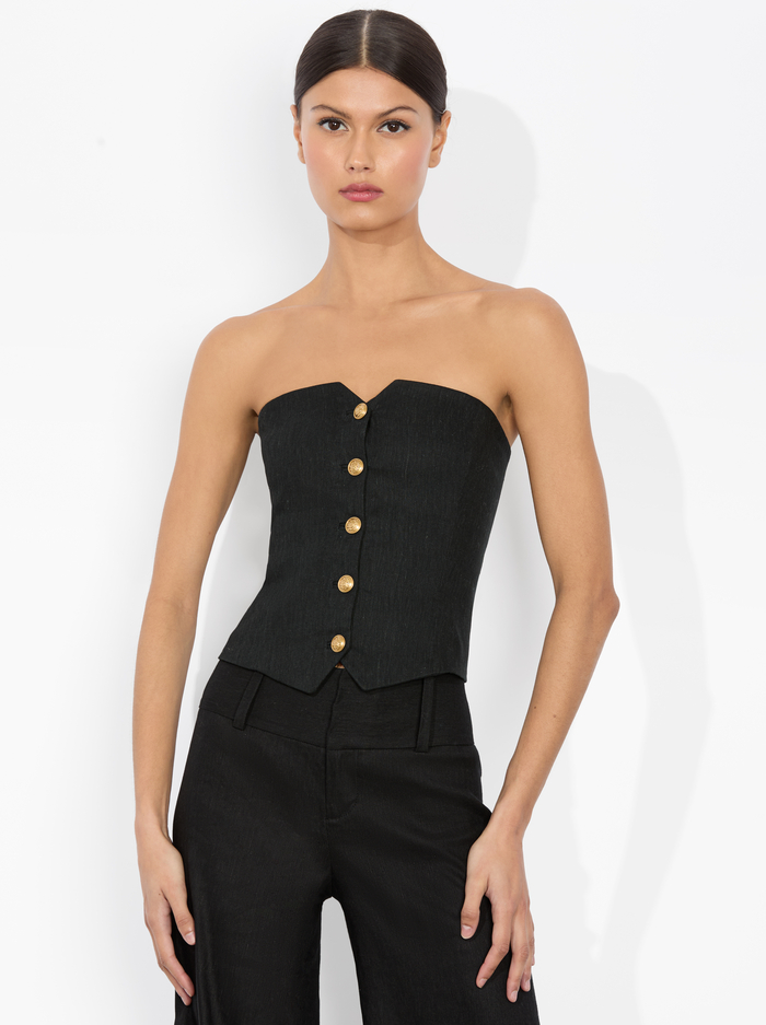 KELCEY STRAPLESS LINEN VEST - BLACK - Alice And Olivia