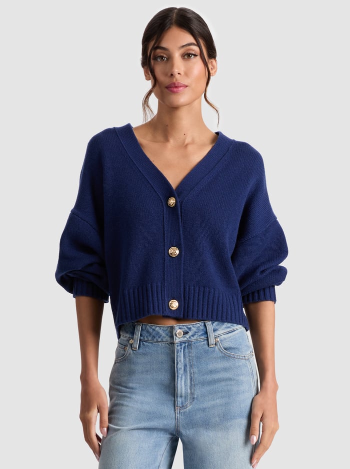 ATTICUS CROPPED CARDIGAN - INDIGO - Alice And Olivia