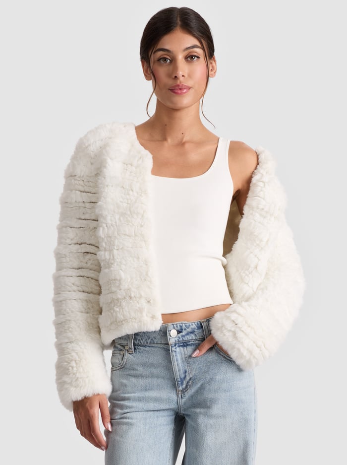 FAWN FAUX FUR JACKET - ECRU - Alice And Olivia
