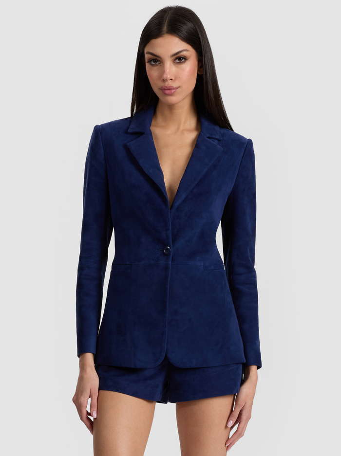 MACEY SUEDE FITTED BLAZER - INDIGO - Alice And Olivia