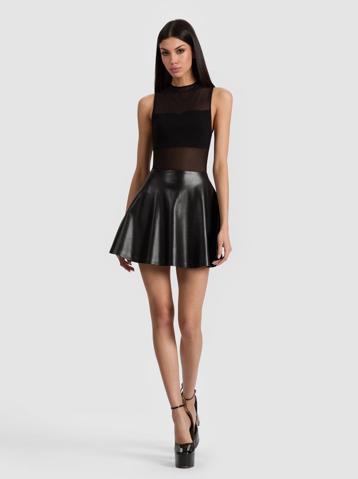 CHARA VEGAN MINI DRESS - BLACK - Alice And Olivia