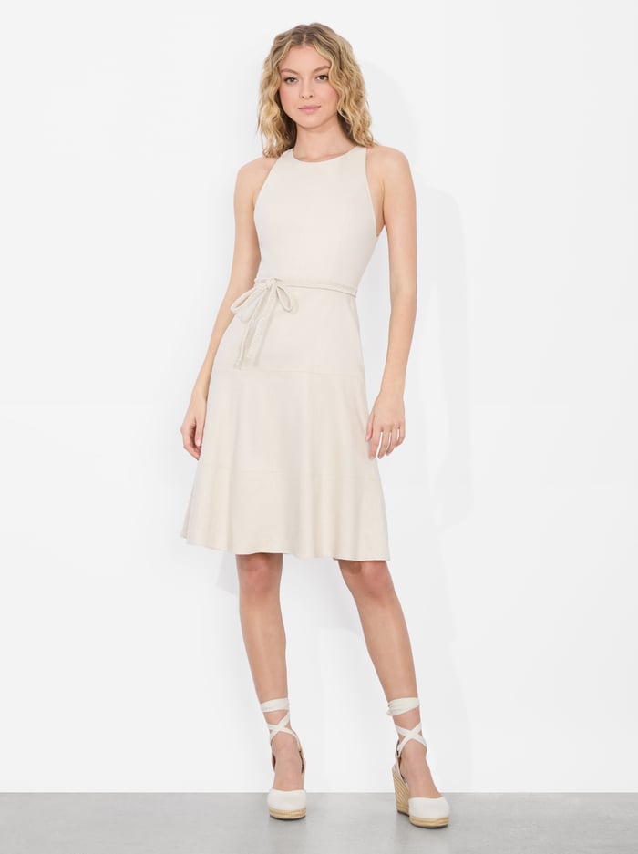 LEANDRA LINEN MIDI DRESS - OATMEAL - Alice And Olivia
