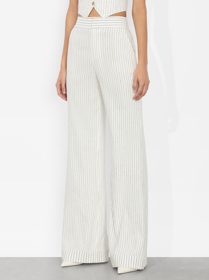 DYLAN CUFFED LINEN PANT - PINSTRIPE OFF WHITE/BLACK - Alice And Olivia