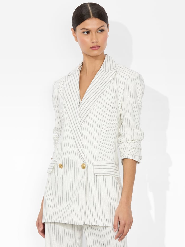 ARIAS LINEN BLAZER - OFF WHITE/BLACK - Alice And Olivia