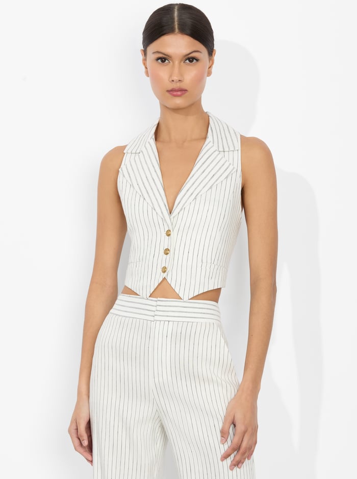 DONNA LINEN VEST - OFF WHITE/BLACK - Alice And Olivia
