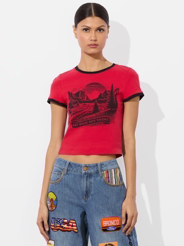 A+O X BRONCO ONIE BABY TEE - GET BACK OUT THERE - Alice And Olivia